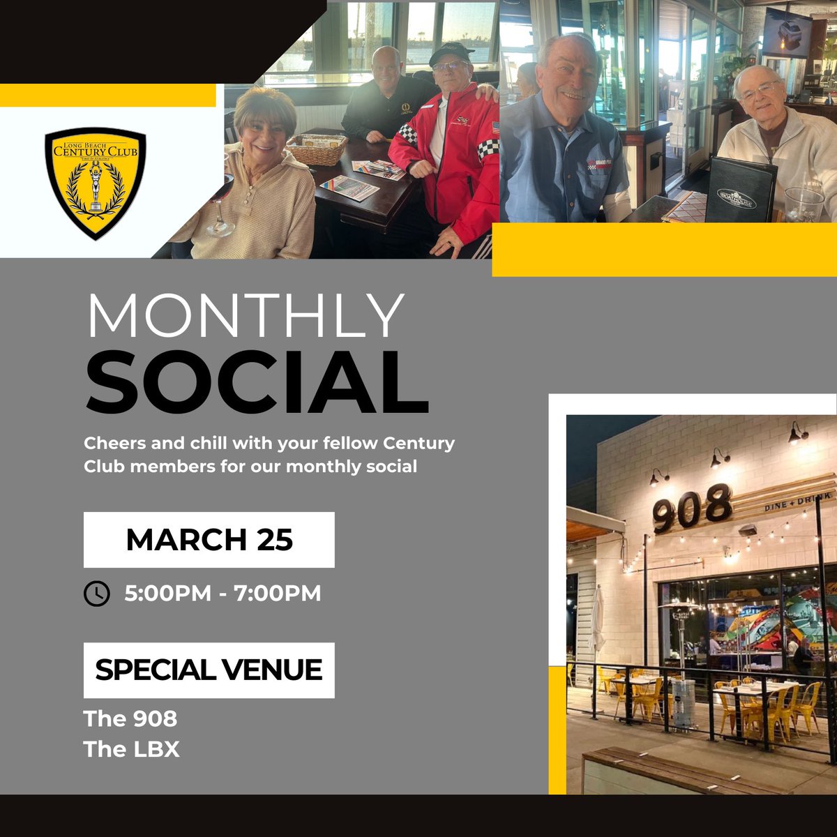 Century Club Monthly Social 🍻⚾🏀

Join us for a night of good drinks, great company, &amp; even better conversations at our monthly Century Club Social! This is your chance to network, relax, &amp; talk all things sports.

📅 Tuesday, March 25 📍 The 908 at The LBX ⏰ 5:00PM – 7:OOPM