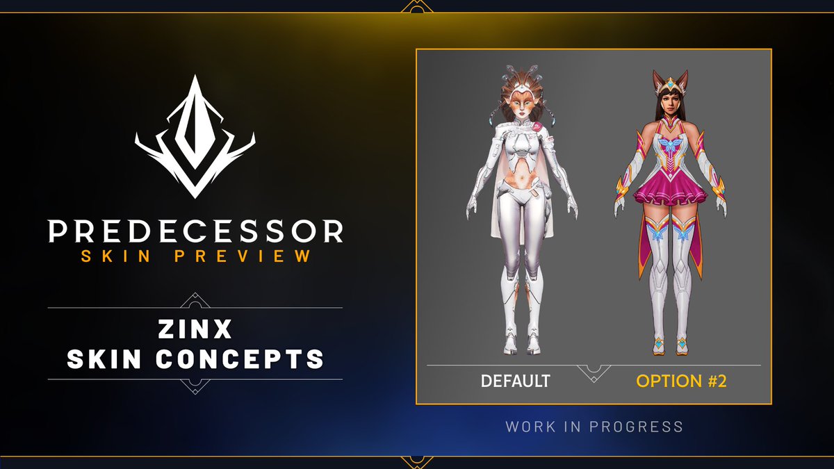 PredecessorGame's tweet image. Skin Preview: Zinx! ⚕️

Our team are currently designing a few different Rare/Epic skin concepts for everyone's favourite augmented ally, Zinx! 😸
