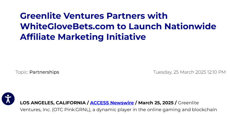 Greenlite Ventures teams up with WhiteGloveBets.com 
accessnewswire.com/newsroom/en/bl…

Visit GreenliteVentures.com

#SmallCaps #SmallCapCentral #sportsbettingtwitter #Cryptocurrency #Crypto