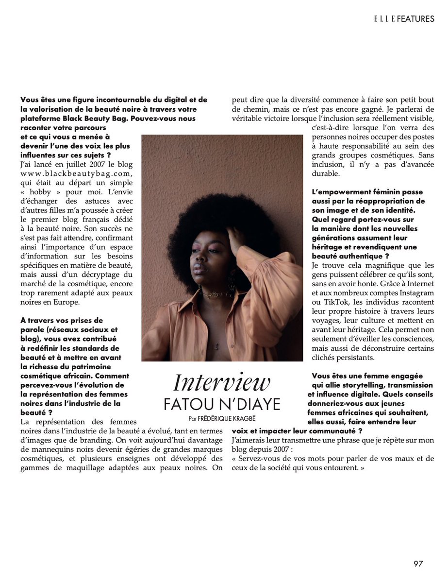 blackbeautybag's tweet photo. Merci au Elle Magazine 🇨🇮 pour cet itw et de m’avoir cité parmi ces 10 femmes / 10 voix cc Assa Traoré, Claude Bernard, Laure Baflandobwahi, Brigitte Hossou, Margo, Euphrasie Kouassi Yao, Hafou Touré, Gwénola Monteiro et Mitwangambi. https://t.co/7SxtSyuOQg