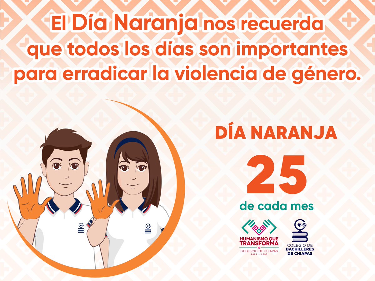 #DiaNaranja 

El 25 de cada mes se conmemora el Día Naranja, una fecha destinada a concientizar y erradicar la violencia contra las mujeres y niñas. 🧡🧡🧡

#ChiapasPuede 
#COBACHPuede 
#HumanismoQueTransforma