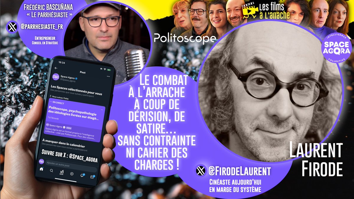 Le parrhésiaste - Frédéric Bascuñana #PIC⚜️ (@parrhesiaste_fr) on Twitter photo Le combat « à l’arrache » à coup de dérision, de satire… Sans contrainte ni cahier des charges !
Ce mercredi soir 21h00 avec Laurent Firode (suivre : <a href="/FirodeLaurent/">firode laurent</a>), qui se définit lui-même comme un « cinéaste en marche du système », nous parlerons liberté d’expression et Le combat « à l’arrache » à coup de dérision, de satire… Sans contrainte ni cahier des charges !
Ce mercredi soir 21h00 avec Laurent Firode (suivre : <a href="/FirodeLaurent/">firode laurent</a>), qui se définit lui-même comme un « cinéaste en marche du système », nous parlerons liberté d’expression et