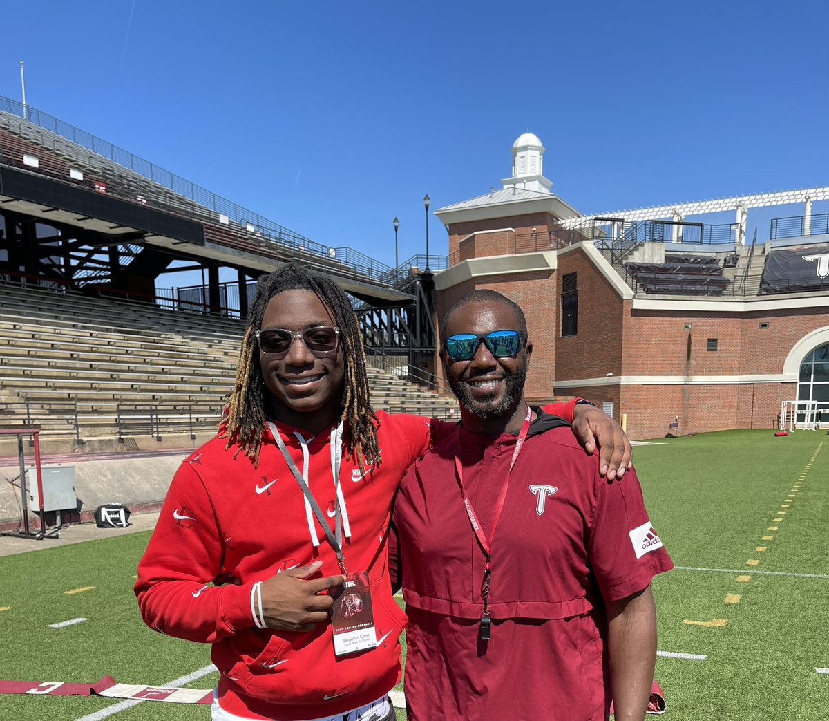 Donovan Crow (@donovancrow1) on Twitter photo Enjoyed attending Spring practice <a href="/TroyTrojansFB/">Troy Trojans Football 8x⚔️</a> today! Thank you <a href="/KenSignoretti/">Ken Signoretti</a> for the invite & enjoyed talking with <a href="/CoachBoyette/">Re'quan Boyette</a>!
<a href="/GeradParker1/">Gerad Parker</a> <a href="/DrewCasa_/">Drew Casa</a>
<a href="/troy_report/">TroyReport</a>
<a href="/HallTechSports1/">Hall-Tech Sports</a> <a href="/BDPRecruiting/">Bryan Payton</a>
<a href="/ALPrepStars/">ALPrepStars</a> <a href="/RecruitsAlabama/">Alabama Recruits</a>
<a href="/AL7AFootball/">Alabama7AFootball</a> <a href="/RecruitDevils/">Central Football</a> Enjoyed attending Spring practice <a href="/TroyTrojansFB/">Troy Trojans Football 8x⚔️</a> today! Thank you <a href="/KenSignoretti/">Ken Signoretti</a> for the invite & enjoyed talking with <a href="/CoachBoyette/">Re'quan Boyette</a>!
<a href="/GeradParker1/">Gerad Parker</a> <a href="/DrewCasa_/">Drew Casa</a>
<a href="/troy_report/">TroyReport</a>
<a href="/HallTechSports1/">Hall-Tech Sports</a> <a href="/BDPRecruiting/">Bryan Payton</a>
<a href="/ALPrepStars/">ALPrepStars</a> <a href="/RecruitsAlabama/">Alabama Recruits</a>
<a href="/AL7AFootball/">Alabama7AFootball</a> <a href="/RecruitDevils/">Central Football</a>