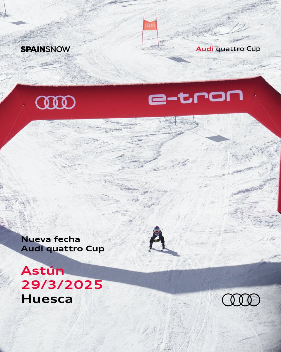 AudiquattroCup's tweet photo. 📅 ¡Marcad esta fecha en el calendario! Este sábado 29 de marzo vuelve #AudiquattroCup

Nos vemos en @Astunesqui para una jornada llena de emoción, velocidad y nieve ⛷️

¿Estás preparado para el desafío? ¡No faltes! 🔥

#ThisIsAudi #SpainSnow https://t.co/D6IoGIEKMh