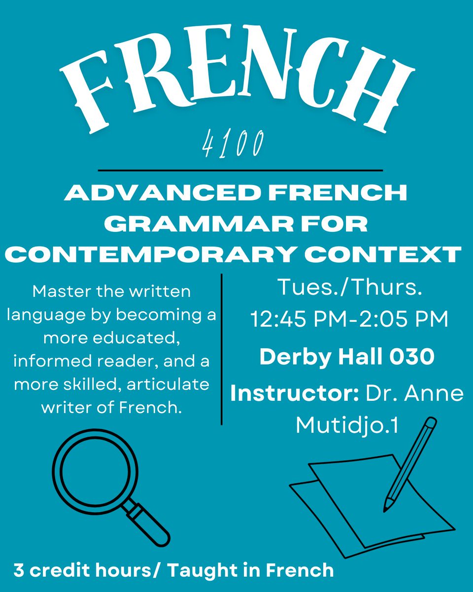 AUTUMN '25 COURSE OFFERING:
French 4100: Advanced French Grammar For Contemporary Context

For more information, please visit the link below:
frit.osu.edu/autumn-2025-co…