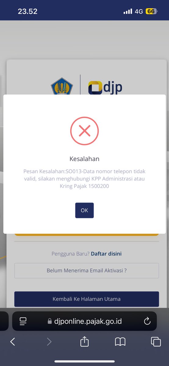 official84554's tweet photo. Halo @kring_pajak !!! Saya mau lapor pajak tapi error nihhh.. bisakah dibantu? Sy sdh reset password dan sdh sukses.. tapi pas login begini.. mohon bantu segera karena ingin lapor pajak tahunan.. terima kasih yaaaa https://t.co/jOX6PstjX1