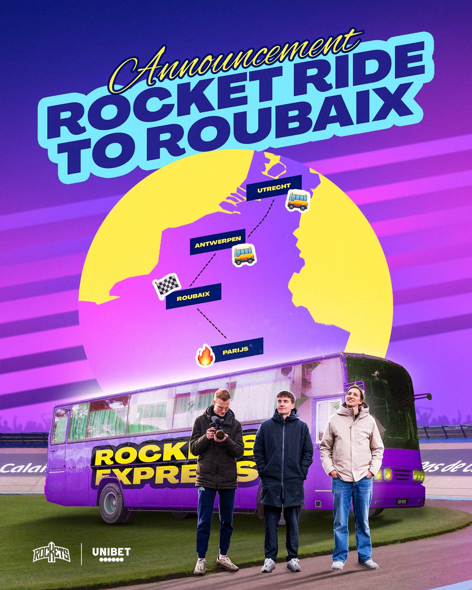 🚀 ROCKET RIDE TO ROUBAIX – SECURE YOUR SPOT NOW! 🚌 

History in the making! For the first time ever, the Unibet Tietema Rockets are taking on the legendary Paris-Roubaix, and we want YOU with us! 🌍  

💜 Join the ‘Rocket Ride to Roubaix’ and travel with us and all our fans