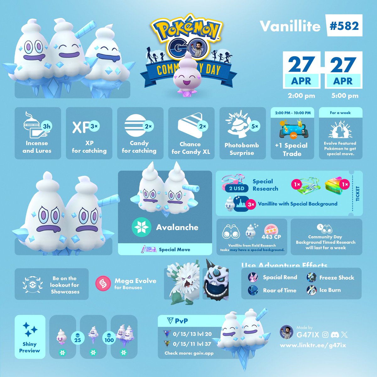 ❄️ April Community Day: Vanillite ❄️
⚡ Special Move: Avalanche
🎉 3× XP for catching Pokémon!
#PokemonGO