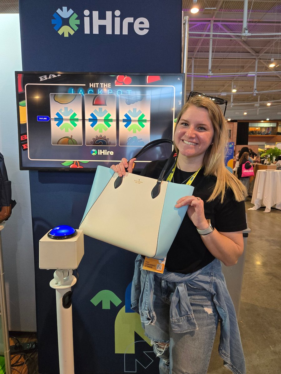 iHireJobNetwork's tweet image. Think giveaways are just luck? Not today! Bree won a Kate Spade bag at iHire’s Booth 526 at SHRM Talent 2025. Bring friends for an extra spin and your chance to win big!  #SHRMTalent2025 #HRNetworking #KateSpadeGiveaway #NashvilleEvents #TalentManagement