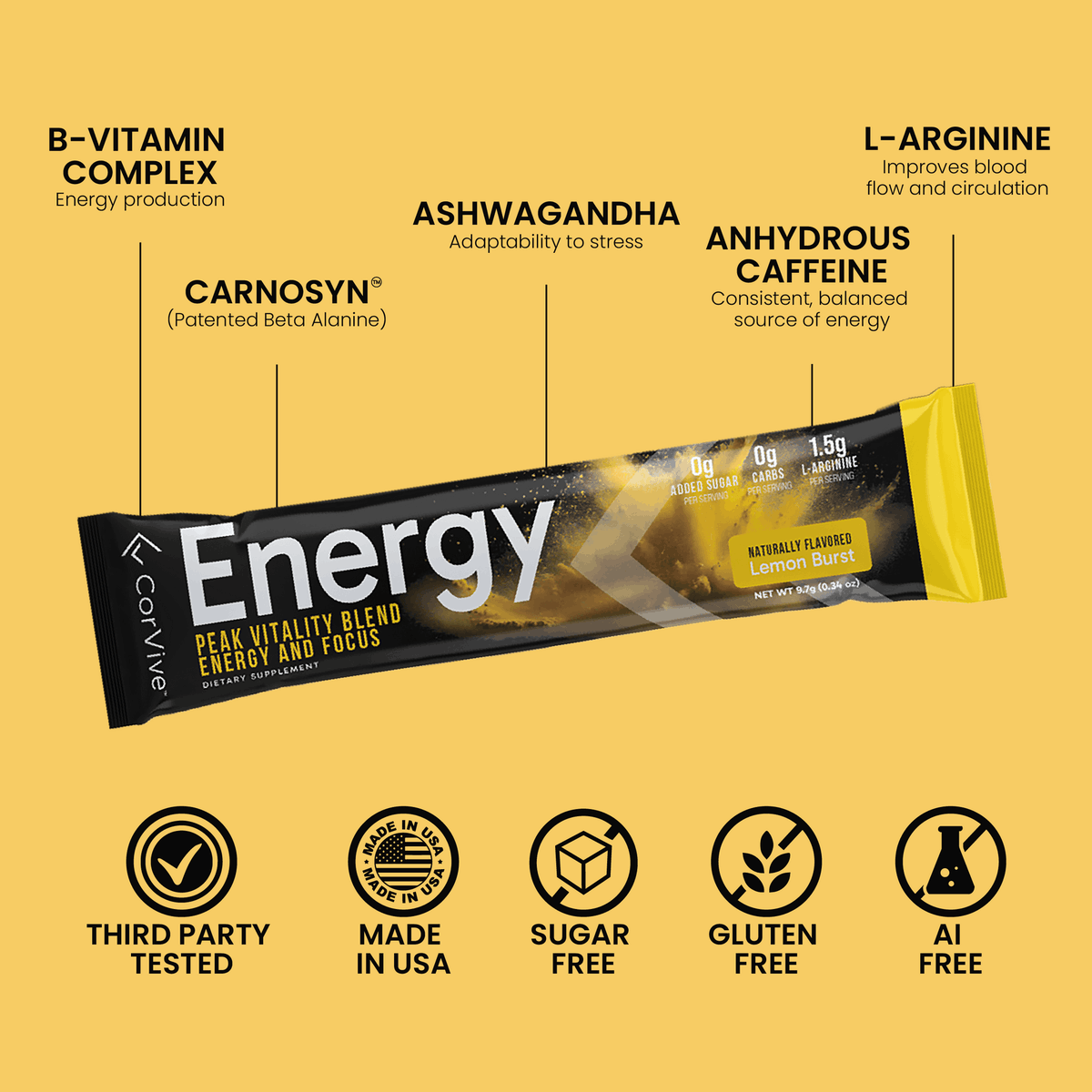CorviveCorp's tweet image. Unlock your ultimate energy boost with every Lemon Energy stick! 🍋✨
Fuel your body with more than just a pick-me-up — fuel it with benefits and clean ingredients. 🚀

#CorViveEnergy #NaturalFuel #PreWorkoutBoost #CleanEnergy #WellnessWarrior

corvive.com/products/nrg