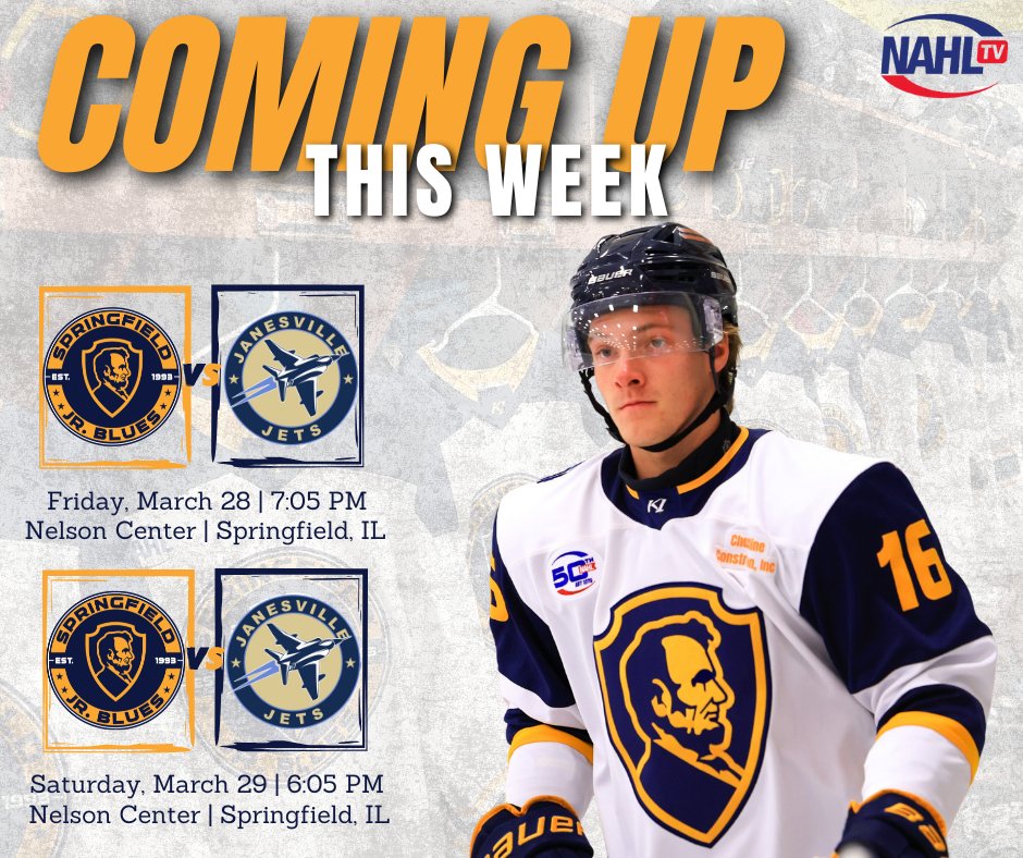 YOUR Jr. Blues return to the Nelson Center this weekend for a series against the Janesville Jets. Come out and support the team as they make a push for the playoffs!
🎟️ tickets.jrblues.com