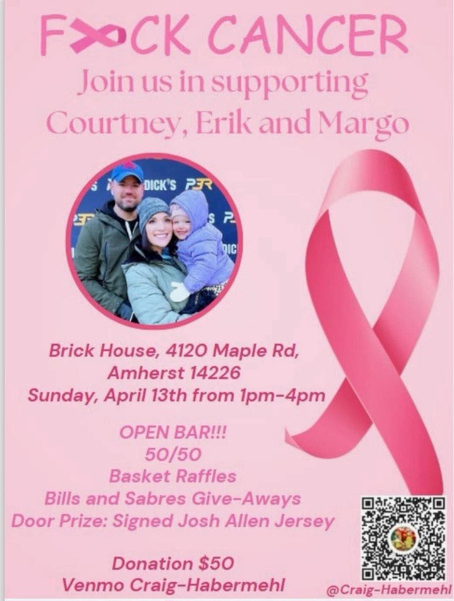 WNY Rugby Family—Let’s Rally for Courtney!
Sunday, April 13th
1 PM - 4 PM
Brick House (4120 Maple Rd, Amherst, NY)
$50 per person (includes Open Bar)
Venmo: Craig-Habermel
🎟 Door Prize: Signed Josh Allen Buffalo Bills Jersey
🎁 Basket Raffles, Bills &amp; Sabres Giveaways, 50/50