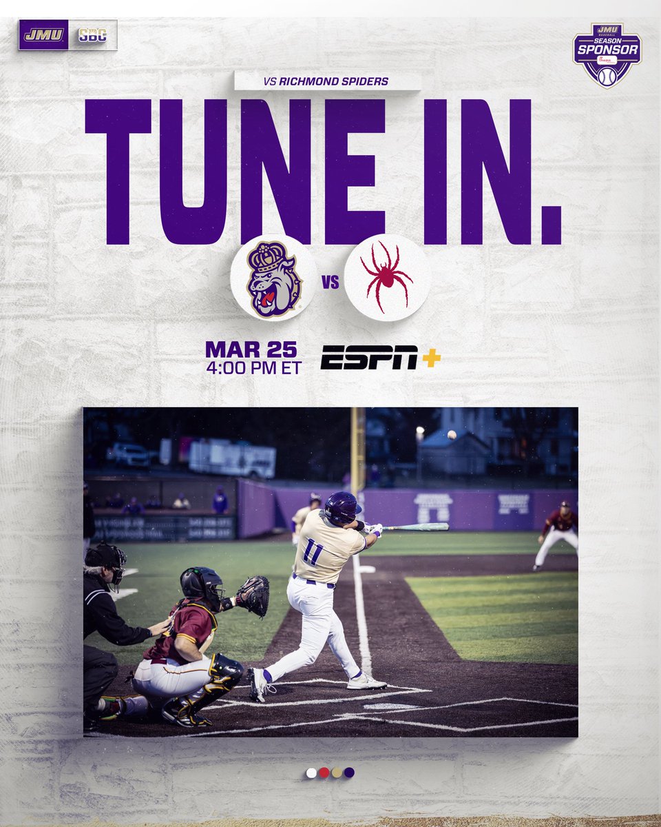 GOOD AFTERNOON DUKES ‼️ Get ready for an exciting <a href="/JMUBaseball/">JMU Baseball</a> game today at 4PM which you can watch on ESPN+! 
#GoDukes #JMU