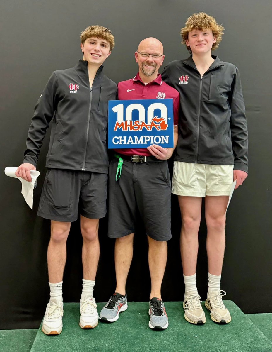 Congratulations to <a href="/hcmaroons/">Holland Christian</a>  @hcaquatics Coach Matt Inman for being named the MISCA D3 Diving coach of the year. With his divers, Parker and Charlie, finishing 1st and 3rd respectively, the honor for Coach Inman is well deserved. #gomaroons
