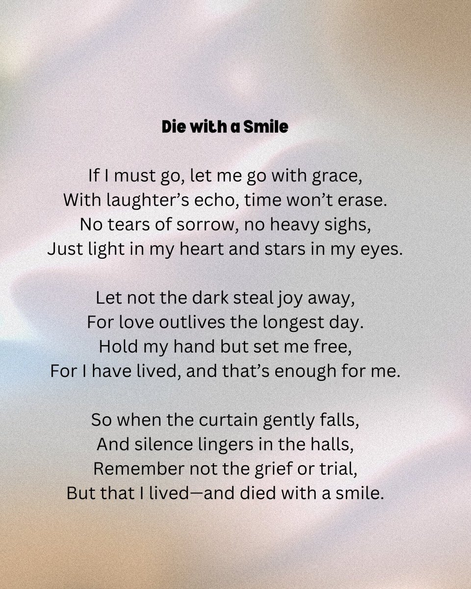 joshikaushal123's tweet photo. Remember not the grief, but the joy I leave behind. For I lived—and died with a smile. ✨ #diewithasmile #legacyofjoy #lightintheheart https://t.co/s3FNz2Ft21