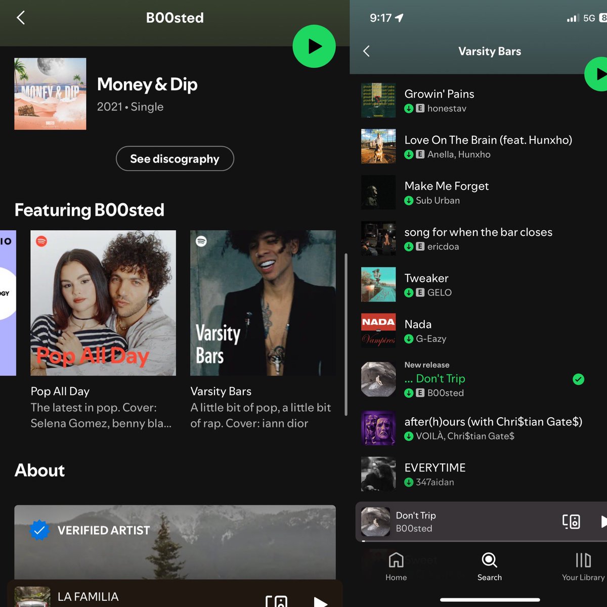 Thank you <a href="/Spotify/">Spotify</a> <a href="/SpotifyCanada/">Spotify Canada</a> <a href="/spotifyartists/">Spotify for Artists</a> for adding my new song “Don’t Trip” to 'Pop All Day' &amp; ‘Varsity Bars’ playlist on Spotify. Stream here now: ffm.to/b00steddonttrip <a href="/604Records/">604 Records</a>