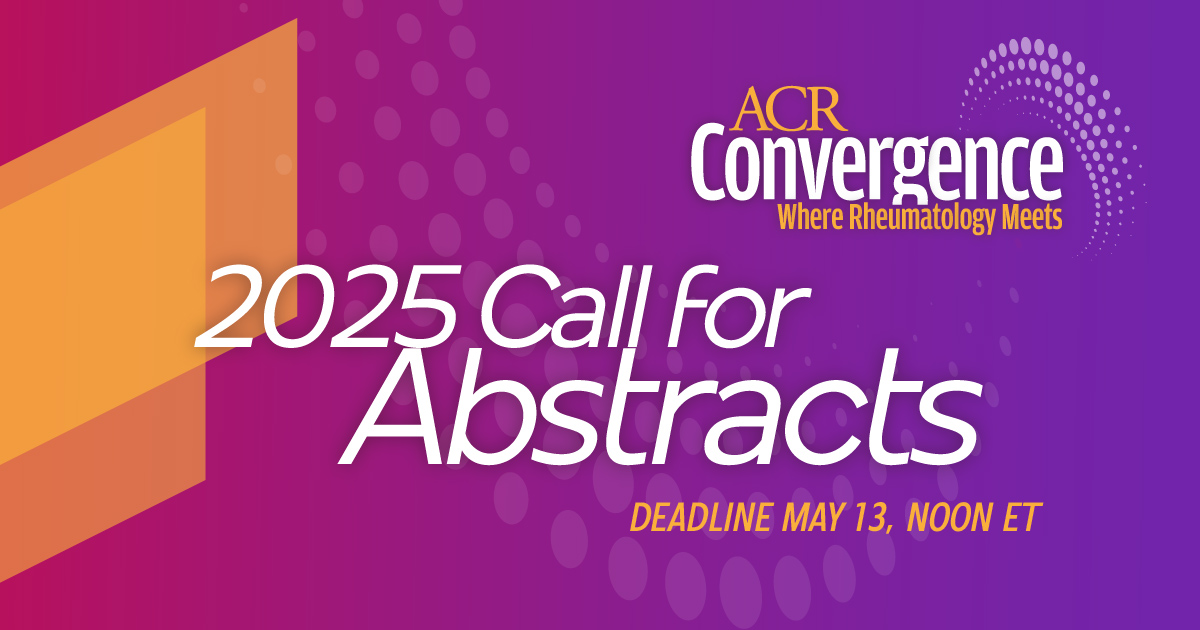 ACRheum's tweet photo. #ACR25 Call for Abstracts is open! Submit your best #rheum research for peer review. If accepted, it will be published in a special A&amp;R online supplement &amp; presented during the meeting. Deadline is EARLIER this year—Tues., May 13, at noon ET. Details → https://t.co/446NriYYsO https://t.co/BYaV4l4Tbc