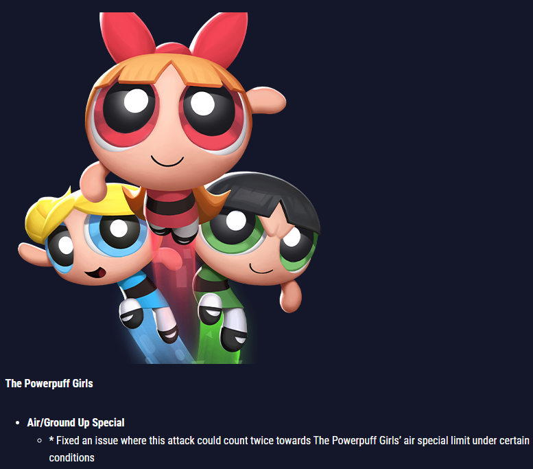 ThePowerpuffGuy's tweet image. So, last patch they made it so PPG could only up special in the air one time and now they "fixed the issue" so we can up special twice in the air again... this is actually a crazy PPG buff 😂😂😂 our edgeguarding just got even better and safer
Yeah PPG the best character in the…