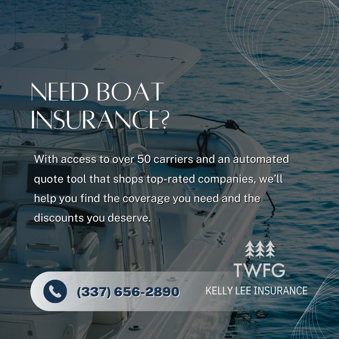 KellyLeeTWFG's tweet image. Whether you're cruising the coast, fishing your favorite spot, or racing the waves, make sure your adventures are covered.
 
Call us now at 337-656-2890 or visit KellyLeeInsurance.com
 
#BoatLife #SmoothSailing #KellyLeeInsurance #BoatInsurance #WaterCraftInsurance