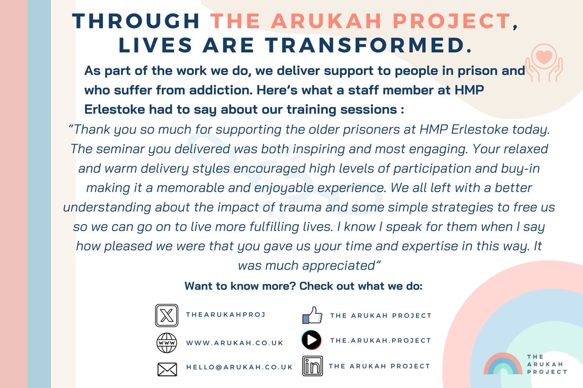 At the Arukah Project, we value a trauma-informed approach that empowers healing and resilience. 🌟

Check out our website at arukah.co.uk

#ChangingLives #MakeADifference #Hope #CommunitySupport #Nonprofit #Tappingintotransformation #ArukahProject #Traumainformed