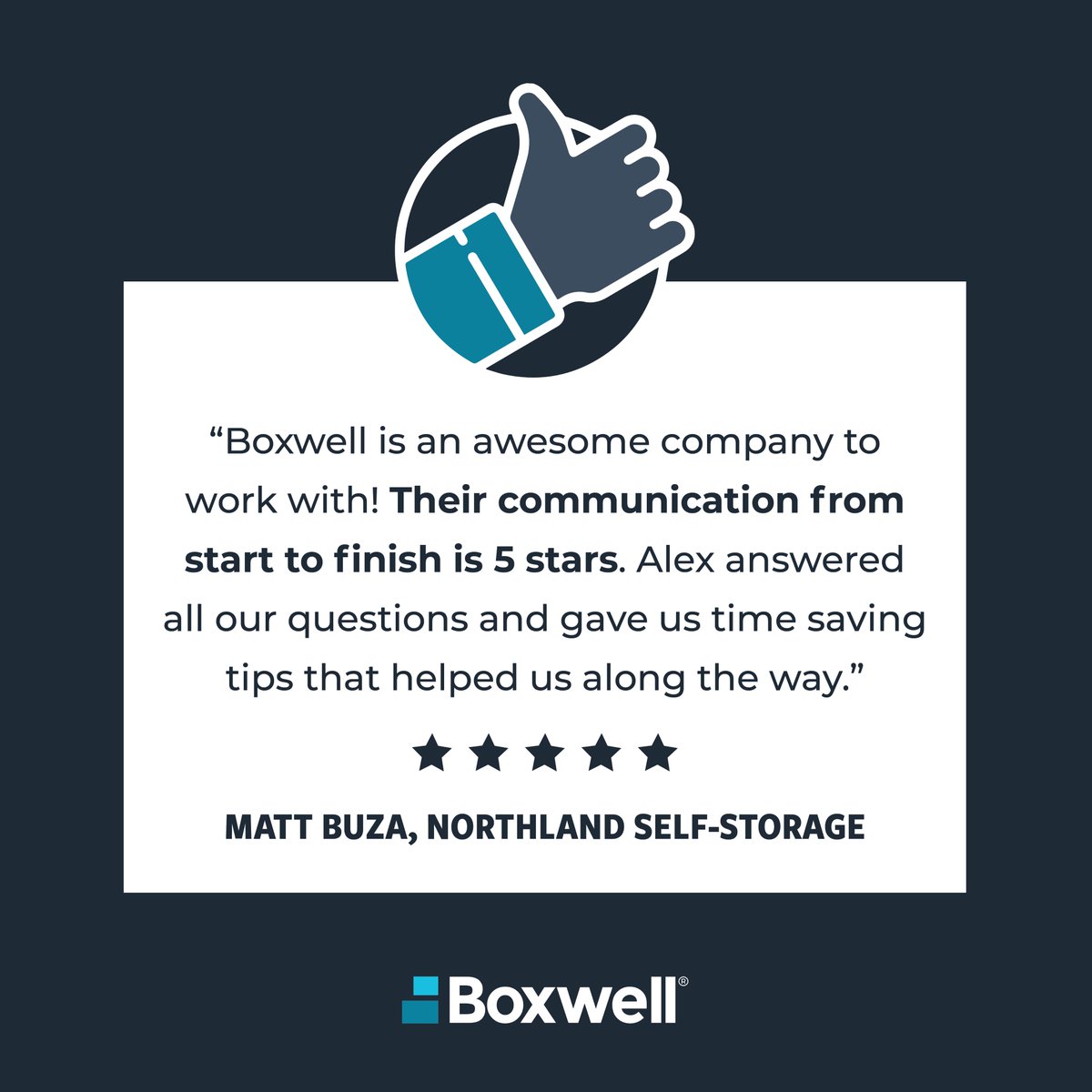 BoxwellStorage's tweet image. It's Testimonial Tuesday! Thank you to Matt at Northland Self-Storage for your kind review. We appreciate your business 🌟🌟🌟🌟🌟
.
.
#selfstorage #storage #Boxwell #reviews #fivestars