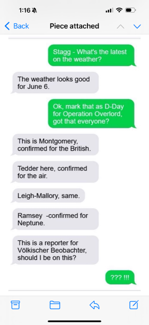 stavridisj's tweet photo. A British Admiral sent me this. It is an imagining of the text chain leading up to the D-Day invasion. https://t.co/T4elImRYFM