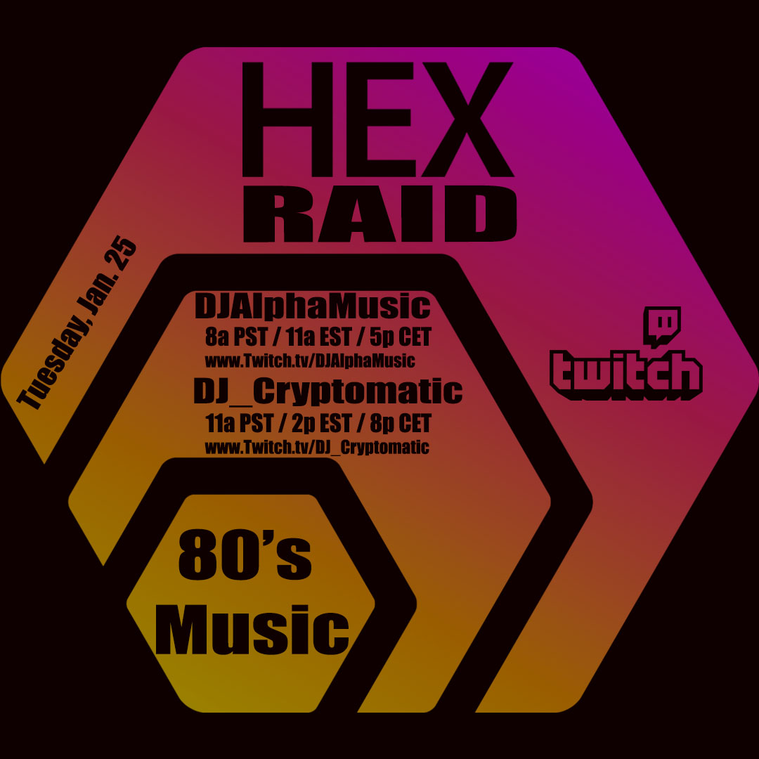 I am going live right now, starting early tonight on Twitch trying to catch that HEX - Raid Train from <a href="/DJAlpha/">DJAlphaMusic</a> .Come and hang out ;)

twitch.tv/dj_cryptomatic

tonight: 80sRollerskating Disco Classics &amp; HipHop vibes

<a href="/SandyBeach_369/">🏖⬣SandyBeach⬣🏖</a> <a href="/SandyBtho1/">Sandy B</a> 
<a href="/Awel0n/">Awelon</a> Pulsechain
<a href="/Hexonair1960/">⬣H ⬣O ⬣A ⬣</a>