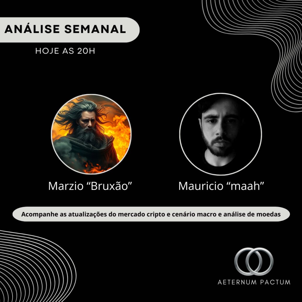 Hoje teremos um evento incrível com o <a href="/MarzioPessoa/">Marzio Pessoa | 🏛️ 📉</a>   e o <a href="/maahbtc/">maahbtc</a>  

Irão analisar o cenário atual e semanal. Além de conversarem e tirarem duvidas sobre o setup de cada um. 

Evento exclusivo para membros! 

Hoje, às 20h!   Te espero lá!
