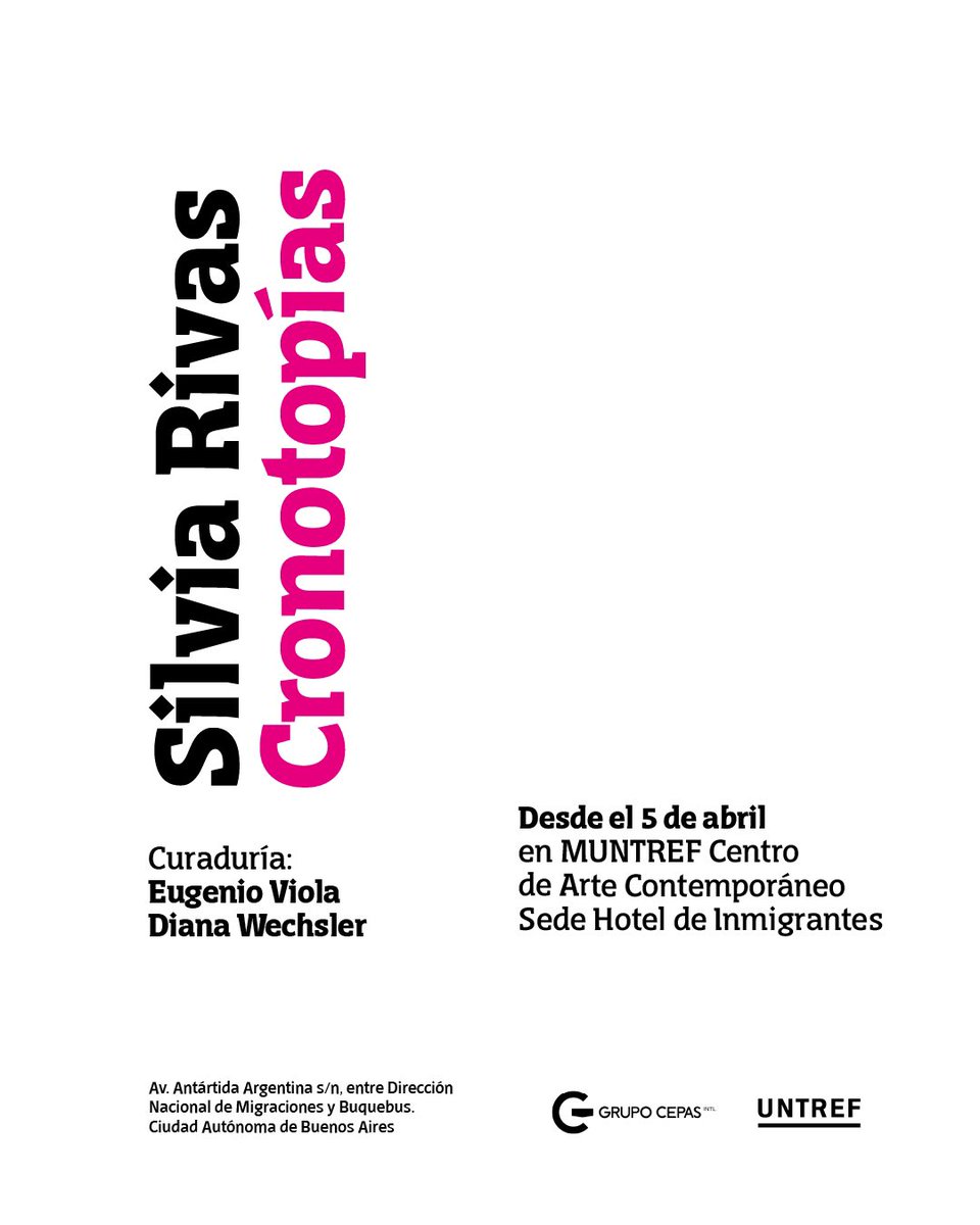 El sábado 5 de abril a las 12 h inauguramos 🔸 CRONOTOPÍAS, con curaduría de Diana Wechsler (MUNTREF) y <a href="/ViolaEugenio/">Eugenio Viola</a> (MAMBO). 

Entrada gratuita ✅

¡Todas y todos invitados! 😉