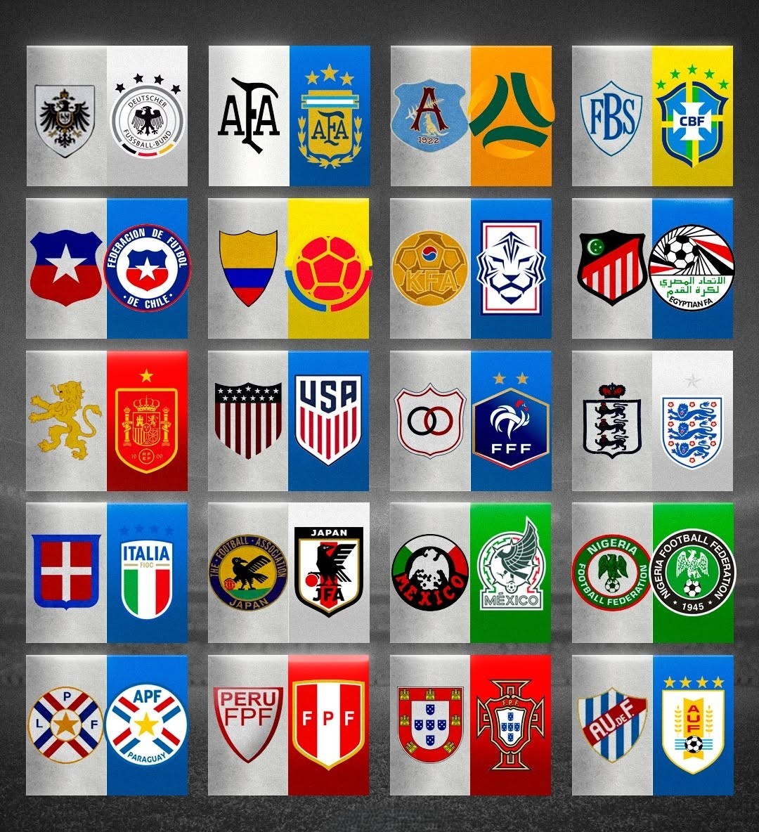 Alguna selecciones nacionales con  sus escudos iniciales y sus actuales.  ⚽

¿Qué te parecen?