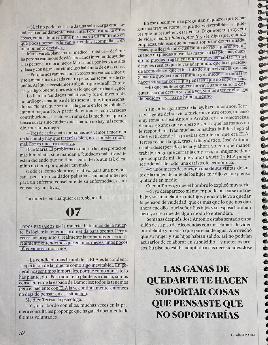 Álvaro Boro (@borovil) on Twitter photo Tenía guardado este reportaje de <a href="/martin_caparros/">Martín Caparrós</a> para <a href="/elpaissemanal/">EL PAÍS SEMANAL</a> desde hace tiempo, qué desasosiego y sufrimiento y a la vez cuántas ganas de aprovechar la vida.
Lo encuaderné y estará siempre a mano en mi biblioteca, porque muchas veces uno olvida lo importante. Tenía guardado este reportaje de <a href="/martin_caparros/">Martín Caparrós</a> para <a href="/elpaissemanal/">EL PAÍS SEMANAL</a> desde hace tiempo, qué desasosiego y sufrimiento y a la vez cuántas ganas de aprovechar la vida.
Lo encuaderné y estará siempre a mano en mi biblioteca, porque muchas veces uno olvida lo importante.