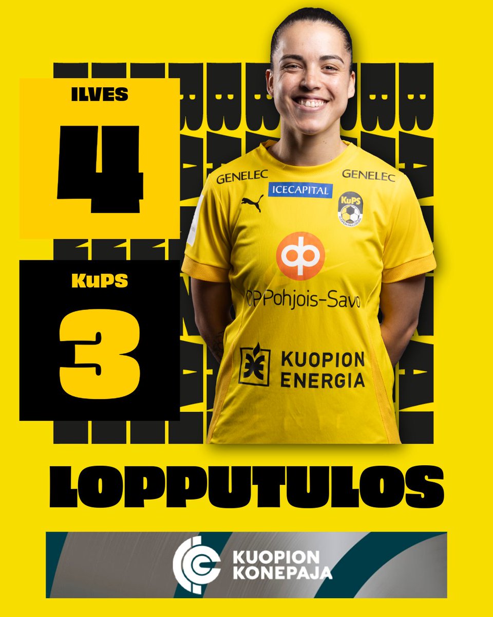 LOPPUTULOS! 

Maalit:
⚽ 0-1 Rochi 26'
⚽ 0-2 Santos 41'
⚽ 0-3 Rochi 59'
⚽ 1-3 Mikkonen 81'
⚽ 2-3 Rasinen 86'
⚽ 3-3 Tarkkanen 89'
⚽ 4-3 Rasinen 90+2'

Toinen osaottelu lauantaina 29.3. klo 14.00 Väre Areenalla!

Keltamustan tukena Kuopion Konepaja.🤝

#KuPS #Kuopio
