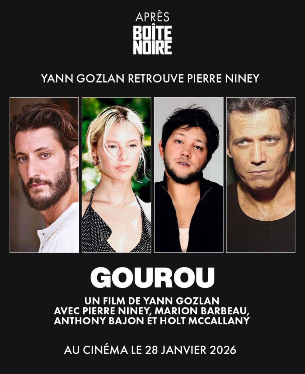 Gourou avec <a href="/pierreniney/">Pierre Niney</a>…

Le 28 janvier 2026 au cinéma !

<a href="/StudiocanalFR/">STUDIOCANAL</a> <a href="/BCGPRESSE/">BCG (RP)</a> <a href="/AnthonyBajon/">Anthony Bajon</a> <a href="/HoltMcCallany/">Holt McCallany</a> <a href="/BCGPRESSE/">BCG (RP)</a>