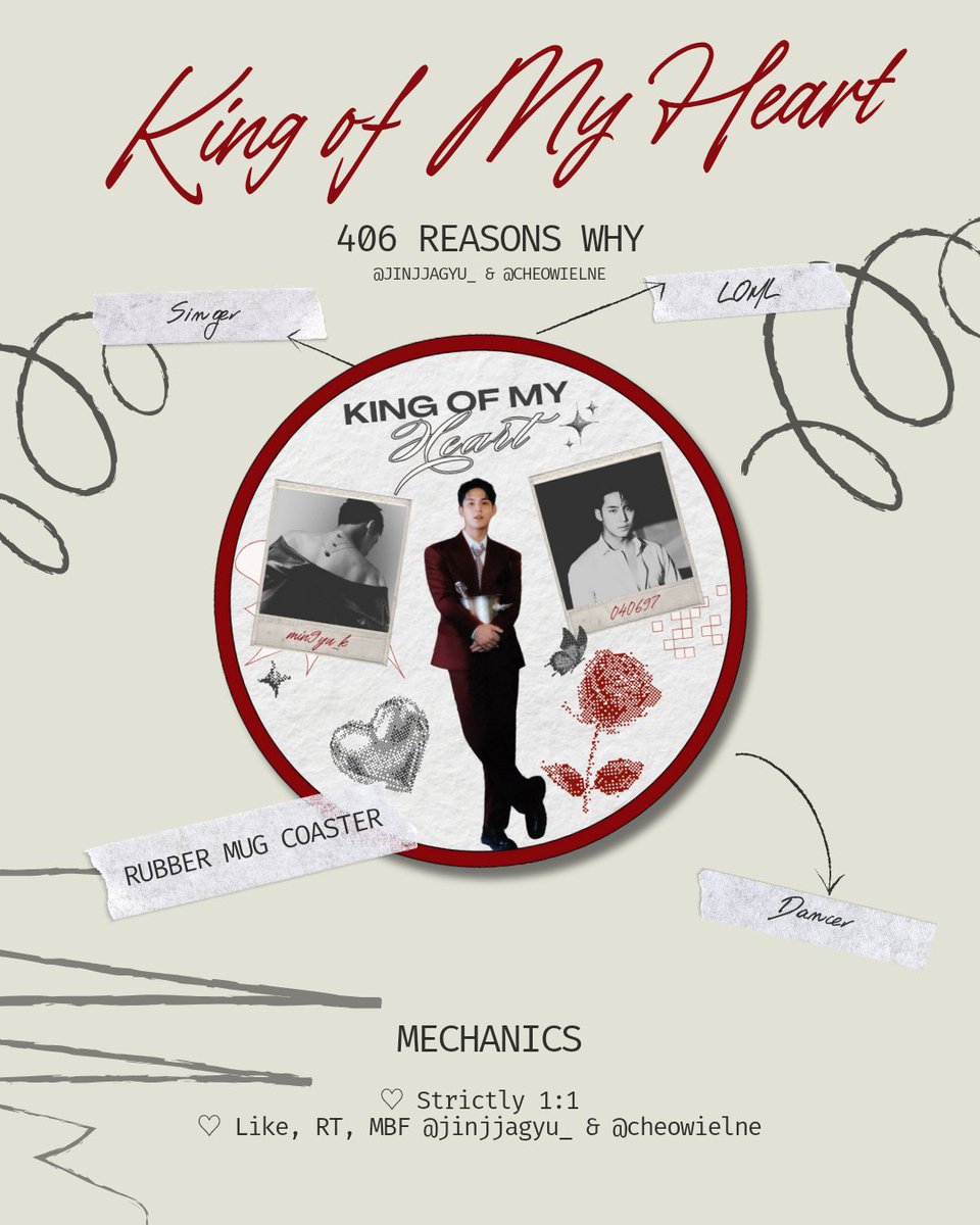 jinjjagyu_'s tweet photo. 𝓚𝓲𝓷𝓰 𝓸𝓯 𝓜𝔂 𝓗𝓮𝓪𝓻𝓽  🥀

me &amp; my bff @cheowielne will give free rubber mug coasters this coming April 6 for Mingyu's birthday celebration by 
˚⊹♡˚ @kmgloveclvb ₊˚⊹♡

♡ 1:1
♡ like, rt &amp; mbf me (@jinjjagyu_) &amp; @cheowielne
♡ limited quantity

#406ReasonsWhy 🥀 https://t.co/h5fSHKAC41