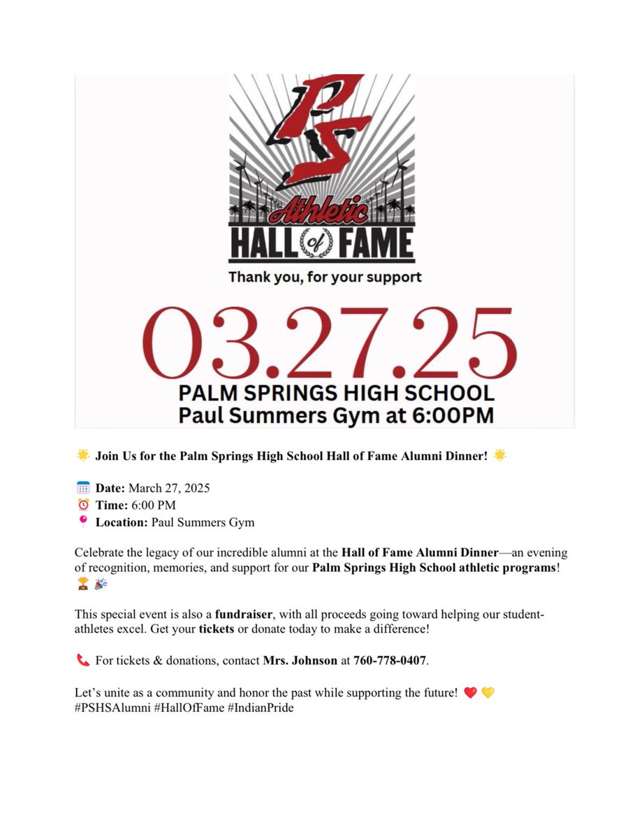 Last Few Days to support Palm Springs athletics. Hope to see you there!
