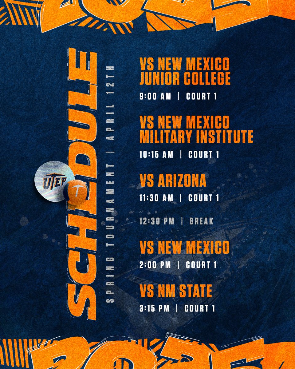 🗓️ APRIL 12 – We’ve got 𝐅𝐈𝐕𝐄 matches lined up. Memorial Gym is the place to be! 🏐🔥 

Don’t miss UTEP Volleyball taking on NMJC, NMMI, Arizona, UNM &amp; NMSU! 

𝐅𝐑𝐄𝐄 𝐀𝐃𝐌𝐈𝐒𝐒𝐈𝐎𝐍. See you there!