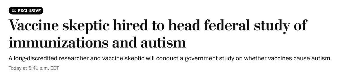 BREAKING: Anti-vaccine researcher David Geier has reportedly been chosen by RFK, Jr. to lead the government study on  vaccines &amp; autism.

Both Geier &amp; his father have have published poorly designed papers claiming vaccines increase the risk of autism.

Geier was charged &amp;
