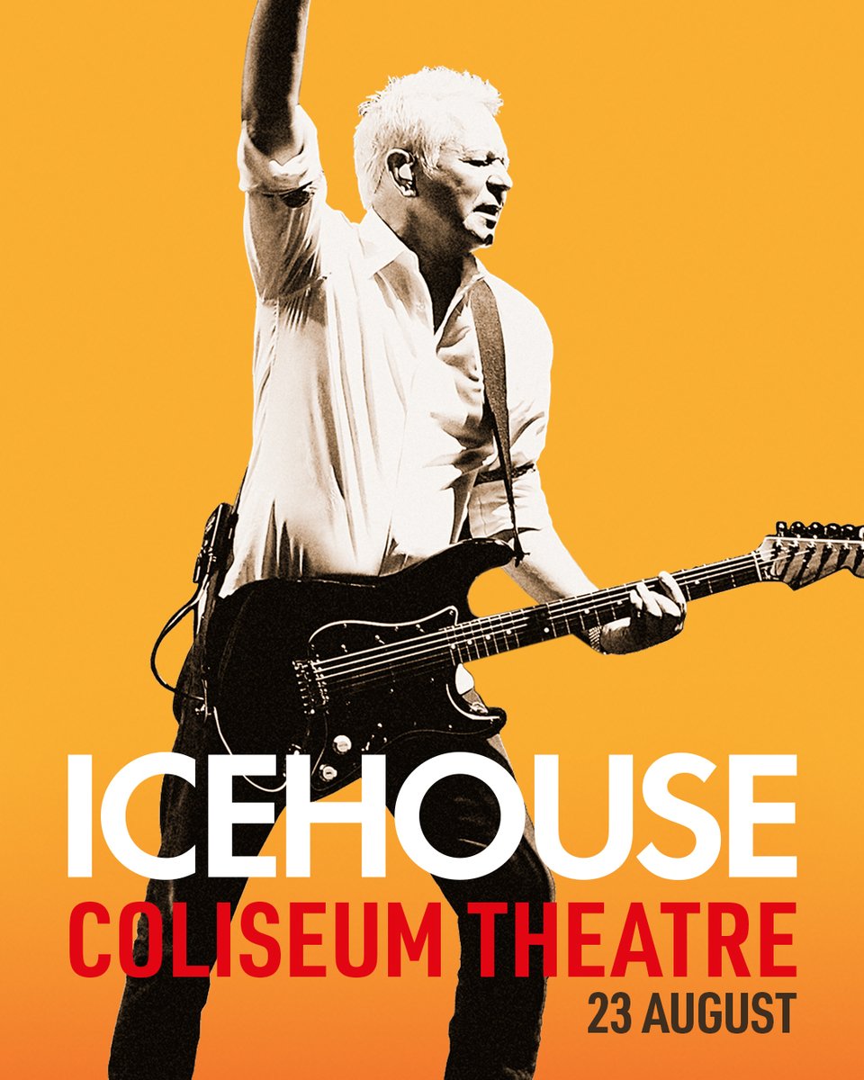 REMINDER: ICEHOUSE will be returning to the fantastic Coliseum Theatre on August 23rd, 2025!

The Special Guests joining ICEHOUSE for this show will be Rolling Holy.

Tickets will go on sale to the general public on Wednesday, March 26th at 10am AEDT.
premier.ticketek.com.au/shows/show.asp…