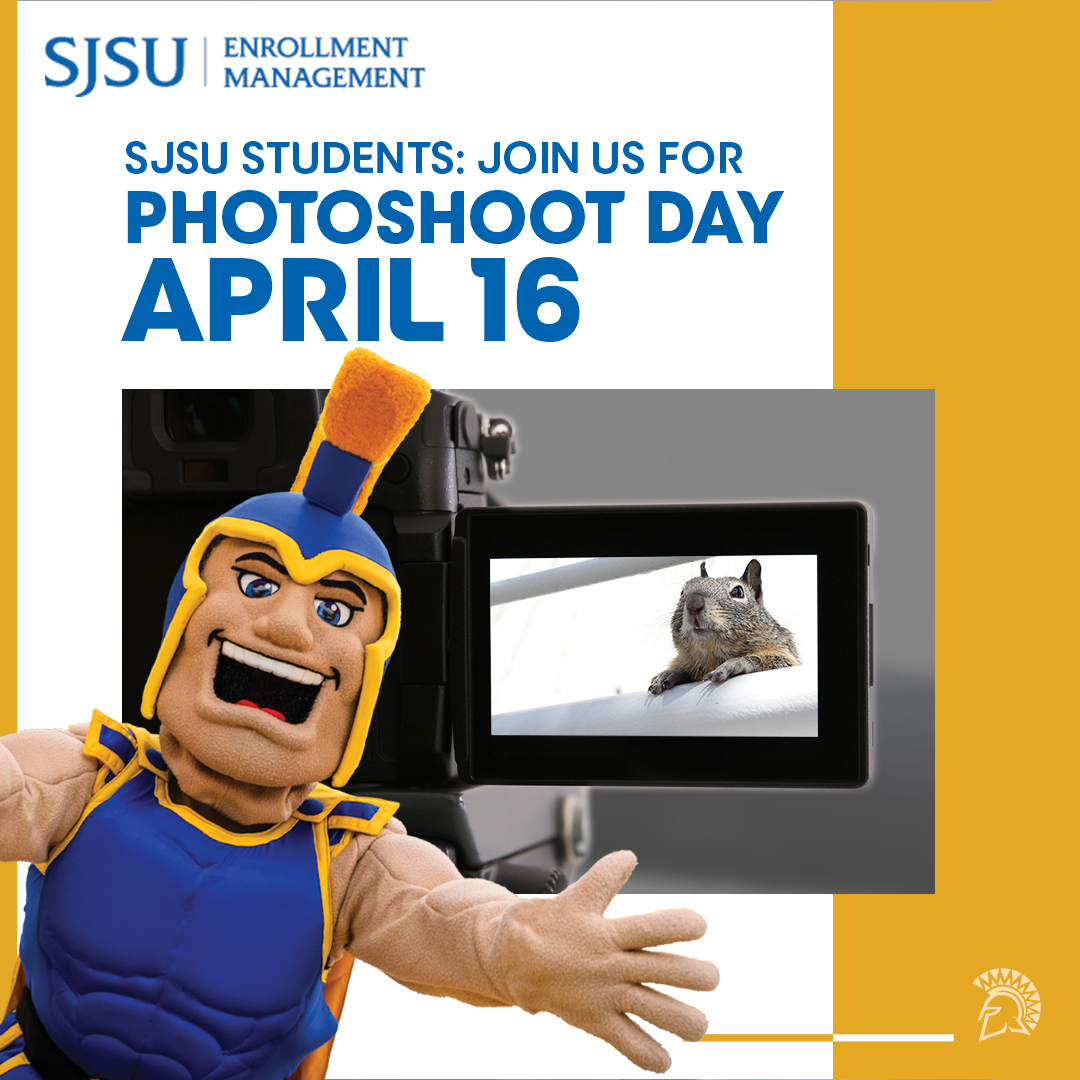 Calling all SJSU students! Sign up for our Spring Photoshoot held on Wednesday, April 16. 📸 This is your chance to be featured on our website, social media posts, or even in print publications!

Sign-up at ow.ly/XmSF50VotZp