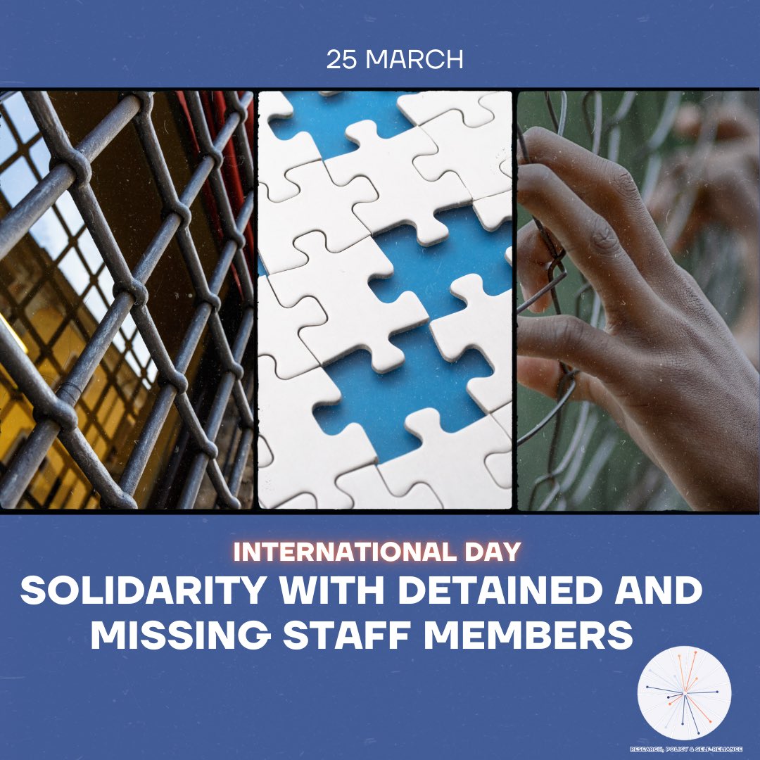 🚨 Defending refugees should not cost freedom!

On the International Day of Solidarity with Detained and Missing Staff Members, we at GRD demand justice, accountability, and protection for those detained for defending human rights and refugee rights.
#SolidarityWithTheDetained