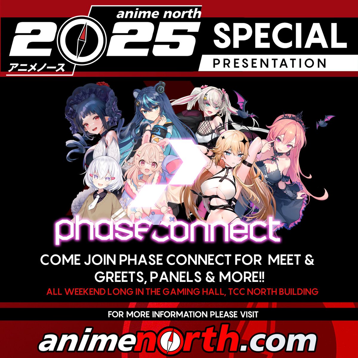 Anime North (@anime_north) on Twitter photo We are excited to announce that Vtubers from Phase Connect (<a href="/PhaseConnect/">Phase Connect Official</a>) will be joining us for #AnimeNorth2025 – May 23 to 25 in Toronto!
<a href="/dizzydokuro/">Dizzy Dokuro 🐛🪢 Phase Connect</a>
<a href="/fujikurauruka/">Uruka 🐻🎻 Phase Connect</a>
<a href="/Kaneko_Lumi/">Lumi (Reformed)💫💥 Phase Connect</a>
<a href="/pipkinpippa/">🥉 Pipkin Pippa 🔌🐰 Phase-Connect</a>
<a href="/rinkouashelia/">Lia ⚡️🪼 Phase Connect</a>
<a href="/RunieRuse/">Runie Ruse 📜🖋 Phase Connect</a>
<a href="/tenmamaemi/">天満 マエミ Tenma Maemi 🍶🦊Phase Connect</a> We are excited to announce that Vtubers from Phase Connect (<a href="/PhaseConnect/">Phase Connect Official</a>) will be joining us for #AnimeNorth2025 – May 23 to 25 in Toronto!
<a href="/dizzydokuro/">Dizzy Dokuro 🐛🪢 Phase Connect</a>
<a href="/fujikurauruka/">Uruka 🐻🎻 Phase Connect</a>
<a href="/Kaneko_Lumi/">Lumi (Reformed)💫💥 Phase Connect</a>
<a href="/pipkinpippa/">🥉 Pipkin Pippa 🔌🐰 Phase-Connect</a>
<a href="/rinkouashelia/">Lia ⚡️🪼 Phase Connect</a>
<a href="/RunieRuse/">Runie Ruse 📜🖋 Phase Connect</a>
<a href="/tenmamaemi/">天満 マエミ Tenma Maemi 🍶🦊Phase Connect</a>