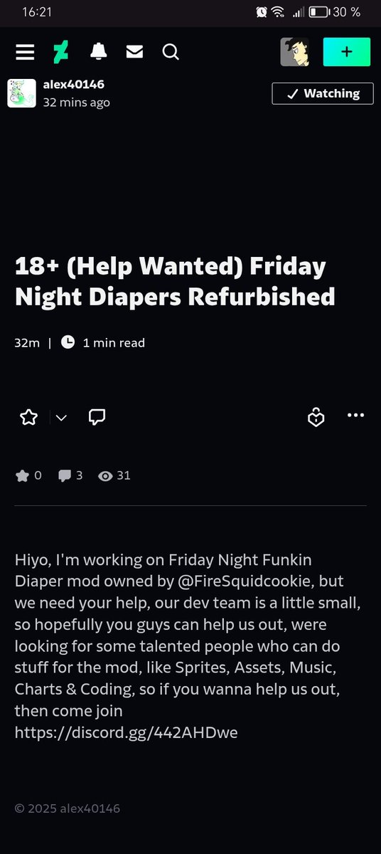 [CALLING REINFORCEMENTS!!]
deviantart.com/alex40146/jour…

A team of a few persons including me are working on the Rebranding of FND (Friday Night Diapers)
And we need more people for some of the coding, sprites, art and of course, some help with songs
Come and join the server