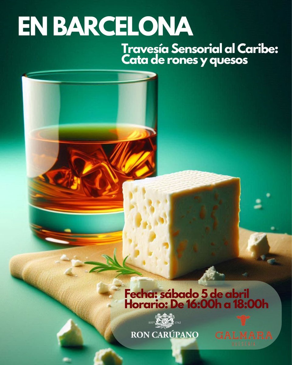 Por primera en Barcelona. Llevaré a cabo una cata de ron <a href="/RonCarupano/">Ron Carupano</a> y degustación de quesos estilo venezolano <a href="/queseriagalmara/">Queseria Galmara</a> No se ha hecho antes. Es momento que los #venezolanosenbarcelona disfrutemos de estos eventos de nuestra gastronomía con estos dos productos premiun.