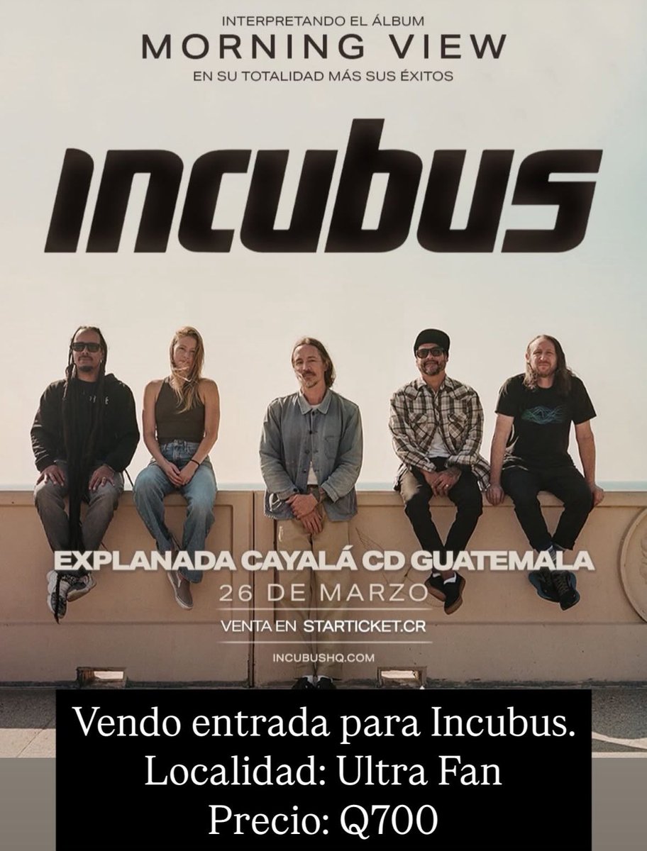 dieaguilars's tweet photo. Gente! Por si alguien le interesa, estoy vendiendo mi entrada para el concierto de Incubus mañana.
Localidad: Ultra Fan. Precio Q700

Se agradece compartir :) https://t.co/xsR45R0j7T