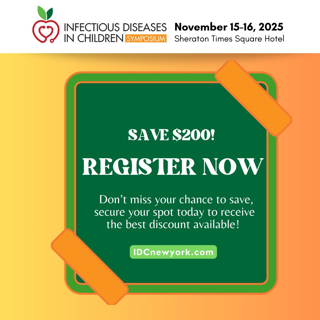 Don’t miss out — register TODAY for the Infectious Disease in Children Symposium to unlock reduced rates! Get the best deal while it lasts and join top experts in the field. IDCnewyork.com #infectiousdisease #pediatrics #pedsnurse #physician #nurse #nursepractitioner