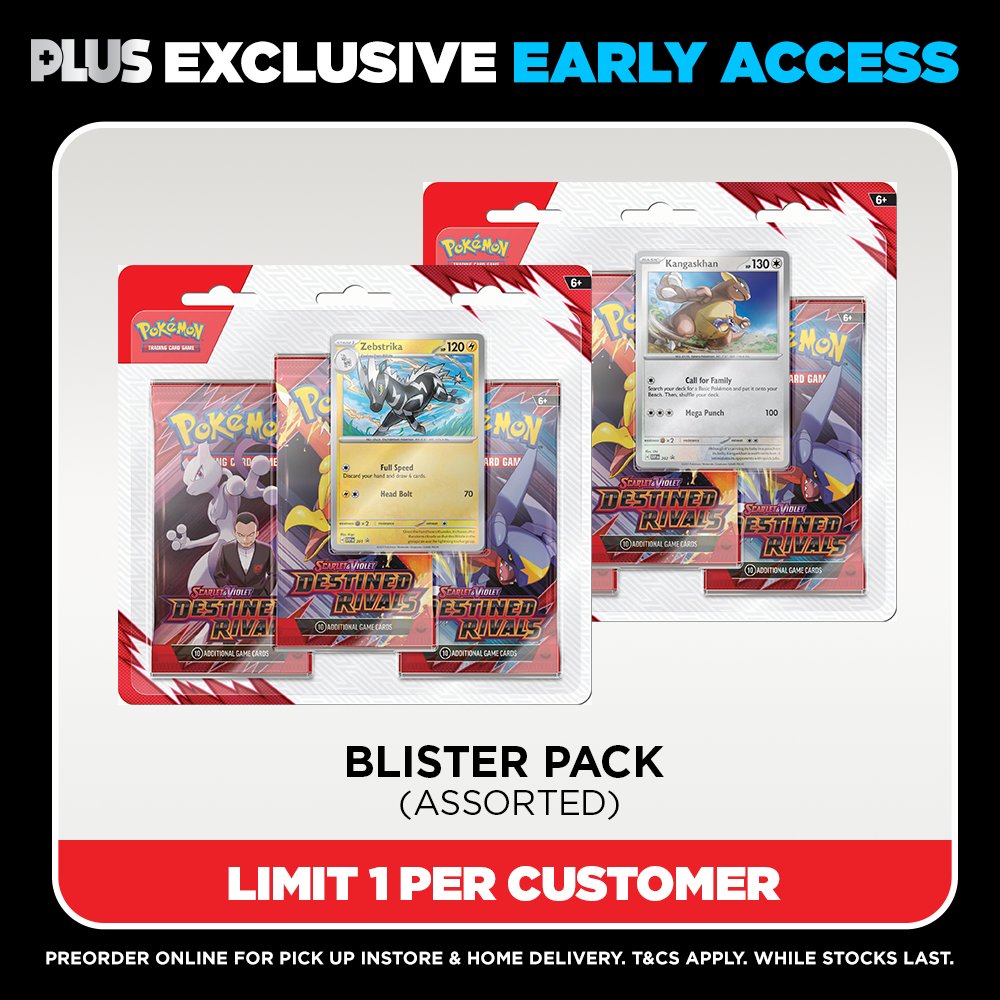 JUST ANNOUNCED Pokmon TCG: Destined Rivals set is available to preorder ONLINE ONLY from 12PM AEST, with PLUS Early Access! Limited units available. While stocks last. https://t.co/QeapX4e7zQ JUST ANNOUNCED Pokmon TCG: Destined Rivals set is available to preorder ONLINE ONLY from 12PM AEST, with PLUS Early Access! Limited units available. While stocks last. https://t.co/QeapX4e7zQ
