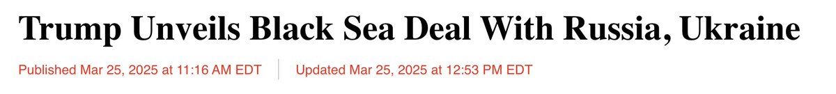 CynicalPublius's tweet photo. The stupid media hoopla over SignalGate has obscured one of the most significant diplomatic accomplishments of the 21st Century.

President Trump has brokered a peace deal between Russia and Ukraine over naval hostilities in the Black Sea.

Granted, people are still dying, and the land war still rages, but this is an incredibly hopeful and hugely monumental sign that this horrifically unnecessary conflict can be brought to an end.

And who do we have to thank for this milestone?

Not Joe Biden.

Not Kamala Harris.

Not any Democrat at all, for that matter.

Not the UN.

Not NATO.

Not the EU.

Not some toadstool-licking Eurotrash bureaucrats.

Nope.

PRESIDENT DONALD J. TRUMP is who we have to thank for this milestone.

No wonder the media feels the need to bury this with endless reports on the SignalGate hoax.