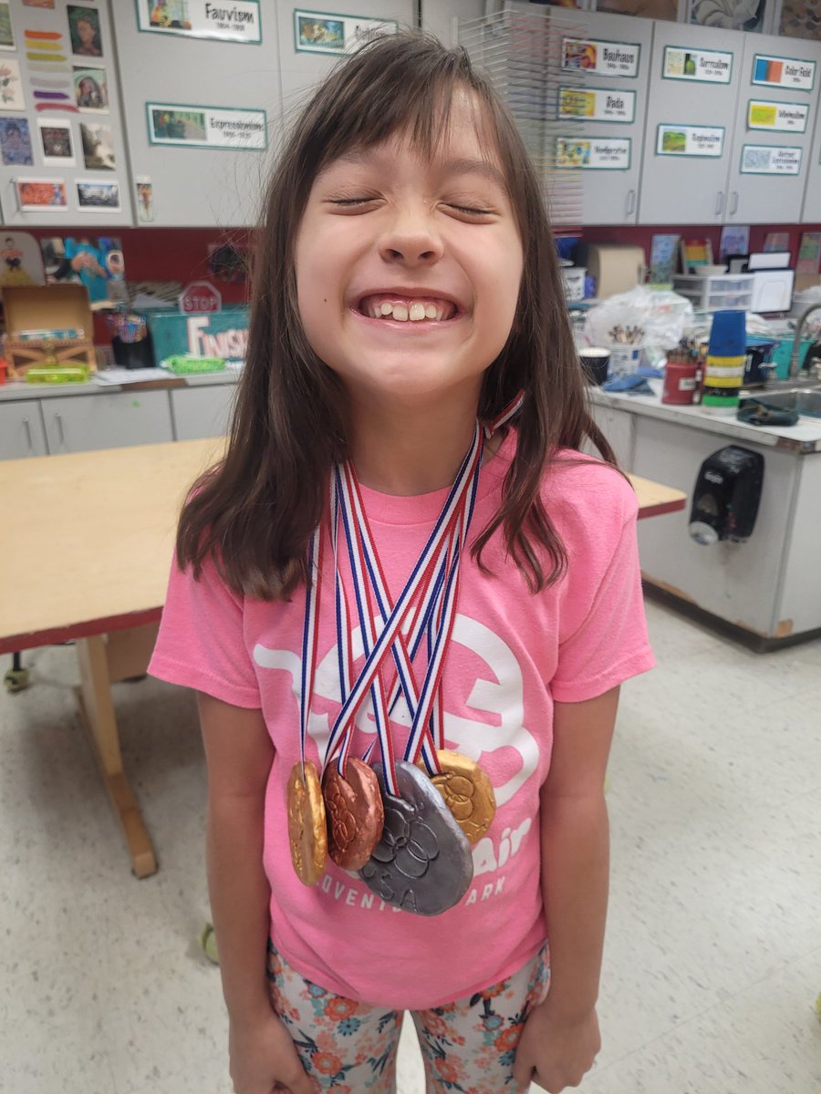 Maggie from Ms. Merrick's class created a variety of metallic Olympic medals. <a href="/MorrisvilleElem/">Morrisville Mustangs</a>