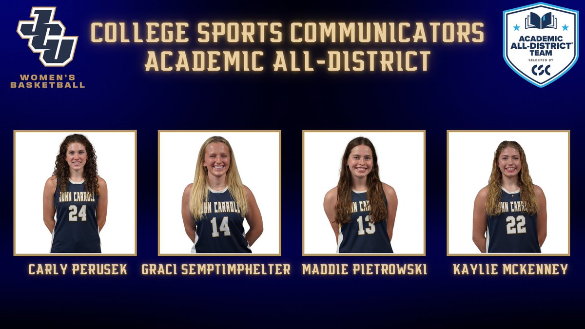 WBB: Kaylie McKenney, Carly Perusek, Maddie Pietrowski and Graci Semptimphelter have earned College Sports Communicators Academic All-District honors!

📰 jcusports.com/news/2025/3/25…