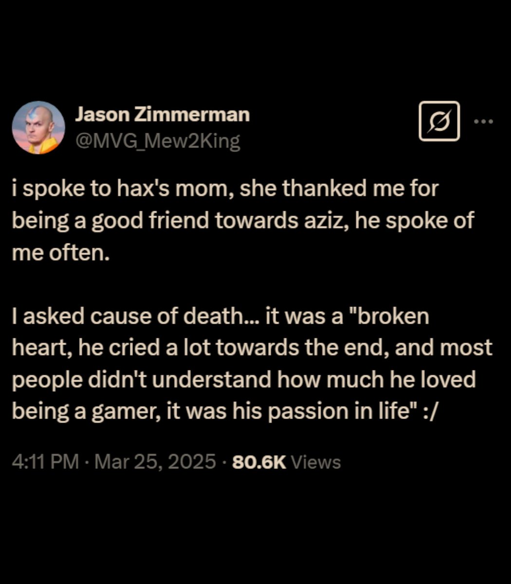 Smash Bros legend Mew2King claims he got in contact with Hax$'s mother and asked about his cause of death:

"[A] broken heart, he cried a lot toward the end, and most people didn't understand how much he loved being a gamer, it was his passion in life."